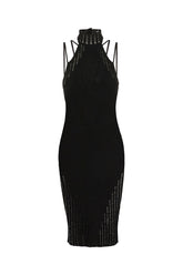 Black stretch viscose blend mini dress -  | Wise