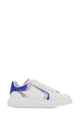 White leather sneakers with blue leather heel -  | Wise