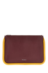 Burgundy leather large Bumper-Tube clutch -  | Wise