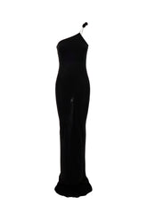 Black Rosette stretch viscose one-shoulder dress -  | Wise