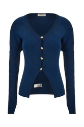 Cardigan in misto lana stretch petrolio -  | Wise