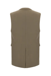 Dove grey wool oversize long vest -  | Wise