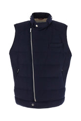 Navy blue wool blend sleeveless down jacket -  | Wise