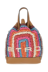 Multicolor raffia and leather bucket bag -  | Wise