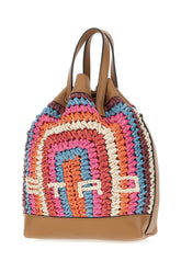 Multicolor raffia and leather bucket bag -  | Wise