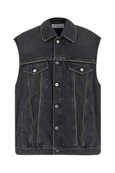 Dark grey denim sleeveless oversize jacket -  | Wise