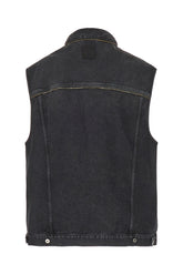 Giubbino oversize smanicato in denim grigio scuro -  | Wise