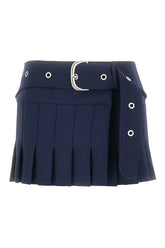 Minigonna in misto lana stretch blu notte -  | Wise