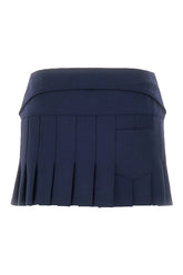 Minigonna in misto lana stretch blu notte -  | Wise