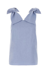 Powder blue denim linen top -  | Wise