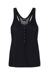 Black stretch viscose tank top -  | Wise