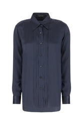 Navy blue silk blouse -  | Wise