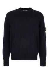 Navy blue stretch cotton sweater -  | Wise