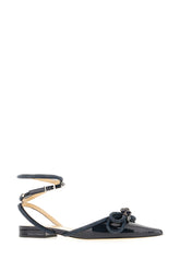 Navy blue leather Double bow ballerinas -  | Wise