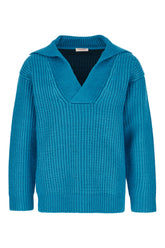 Maglione oversize in misto seta azzurro fluo -  | Wise