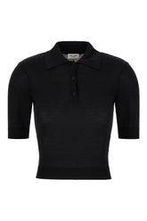 Black wool blend polo shirt -  | Wise