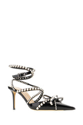 Black leather Crystal Studs pumps -  | Wise