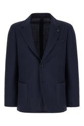 Navy blue stretch wool blend jacket -  | Wise