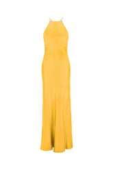 Ochre stretch silk long dress -  | Wise