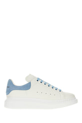 White leather sneakers with light blue suede heel -  | Wise