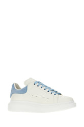 White leather sneakers with light blue suede heel -  | Wise